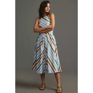 NWT Anthropologie Maeve Halter Midi Sundress $168 XS Neutral Striped Motif